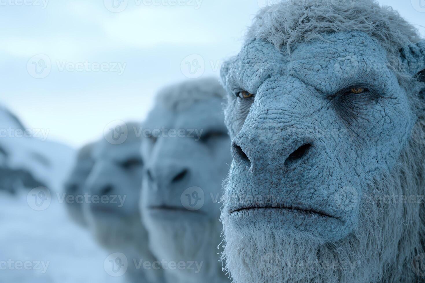 Closeup of a furry blue creature with a serious expression photo