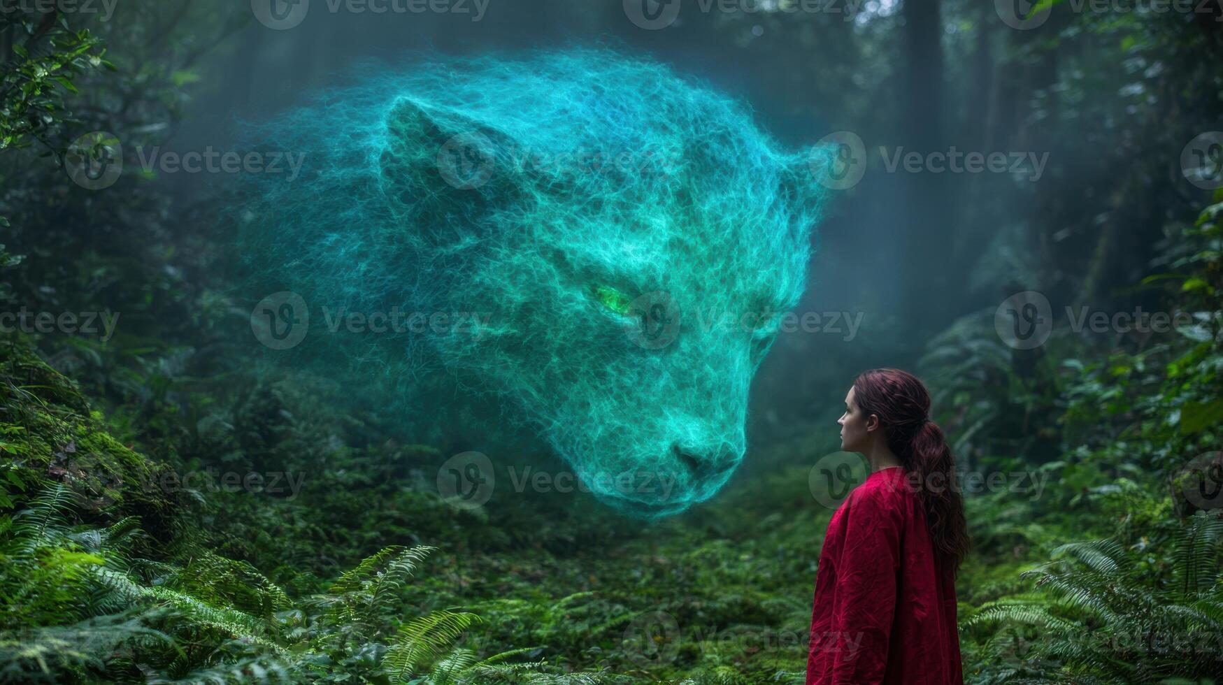 Ethereal spirit animal in mystical forest photo