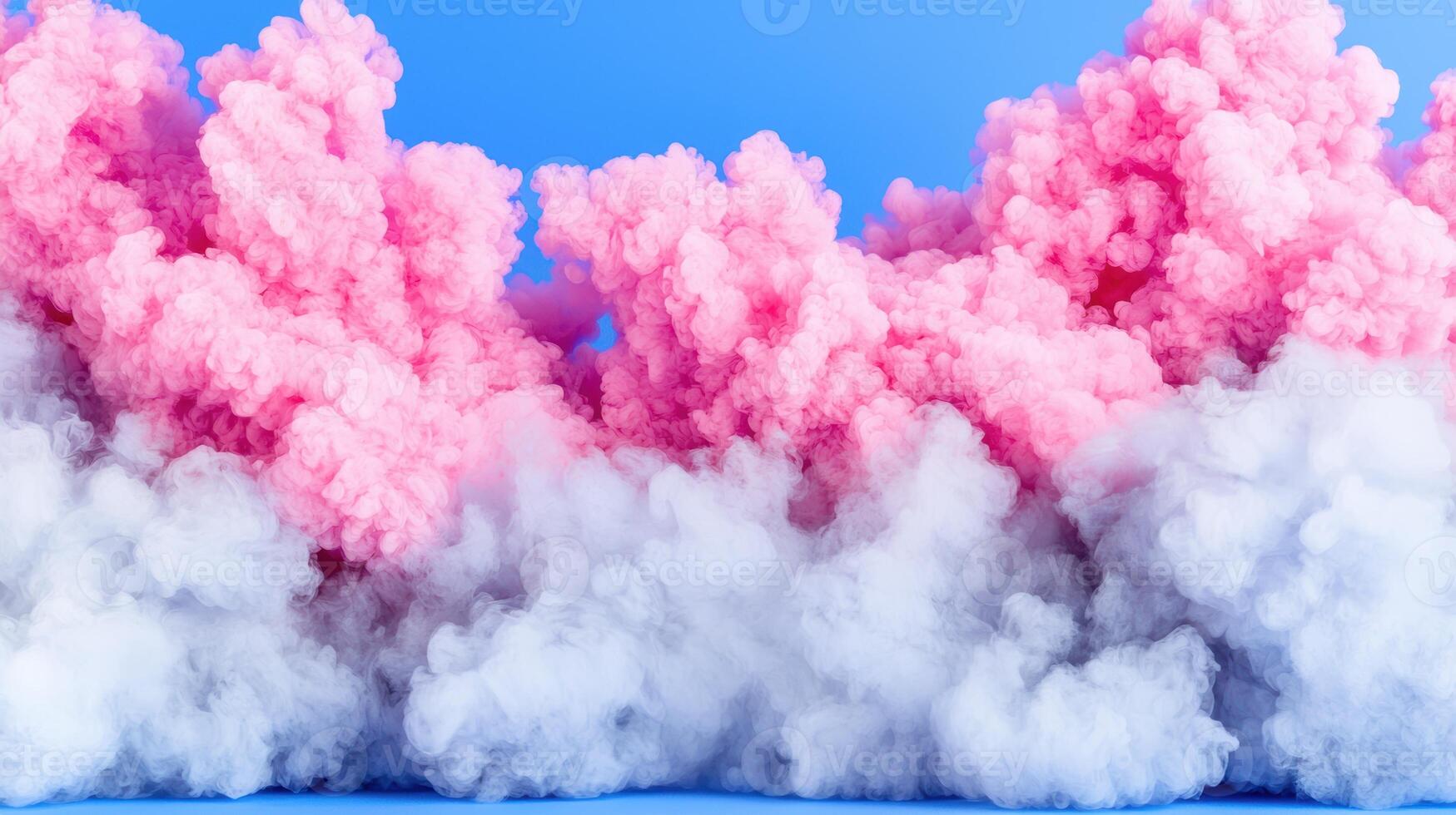 Vibrant pink smoke clouds against blue sky photo