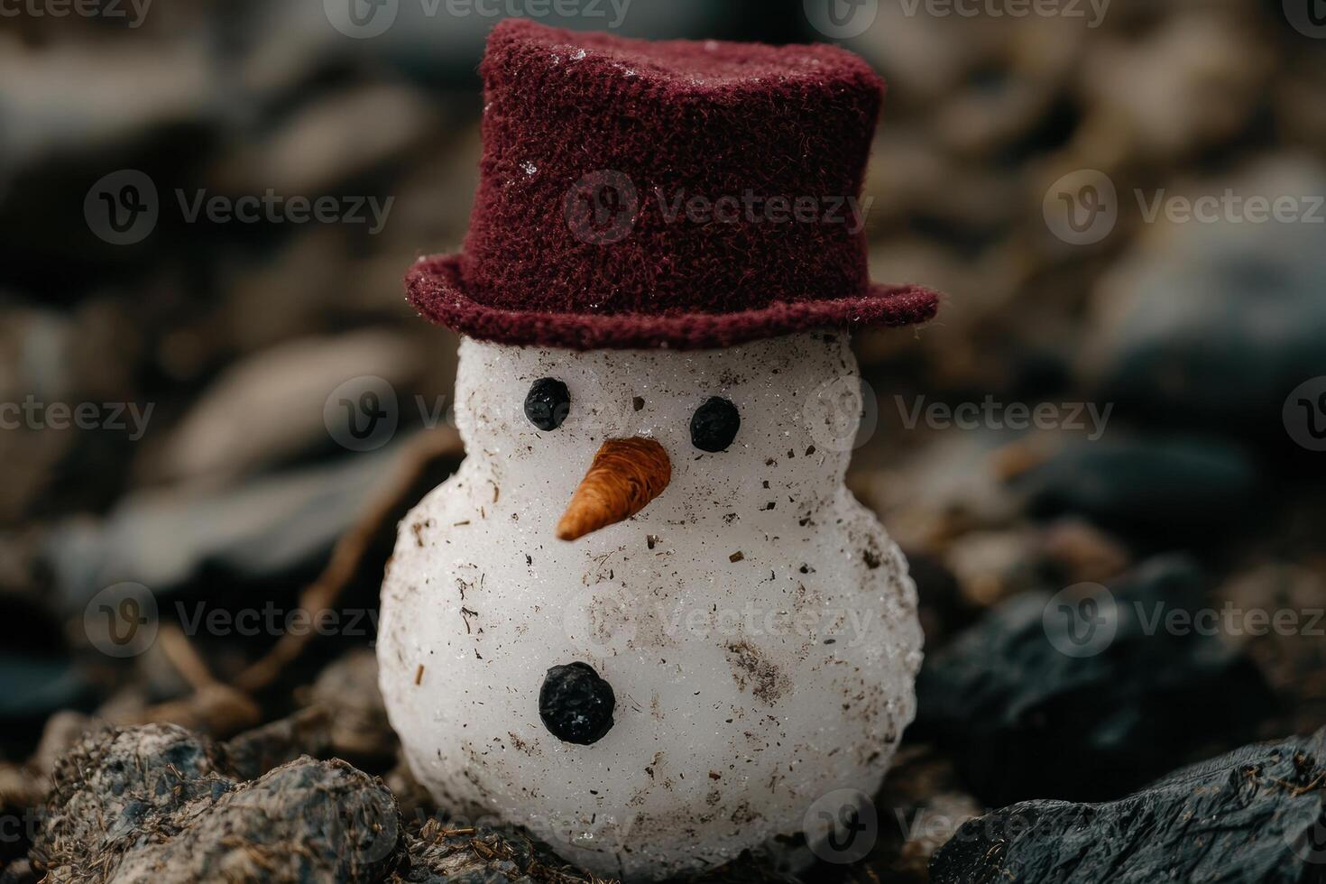 Whimsical snowman with red hat photo