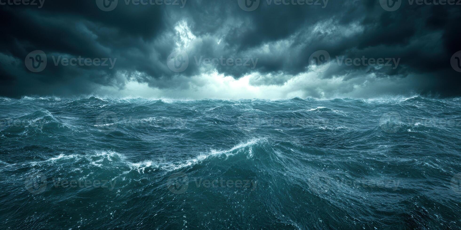 Stormy ocean waves and dark clouds photo