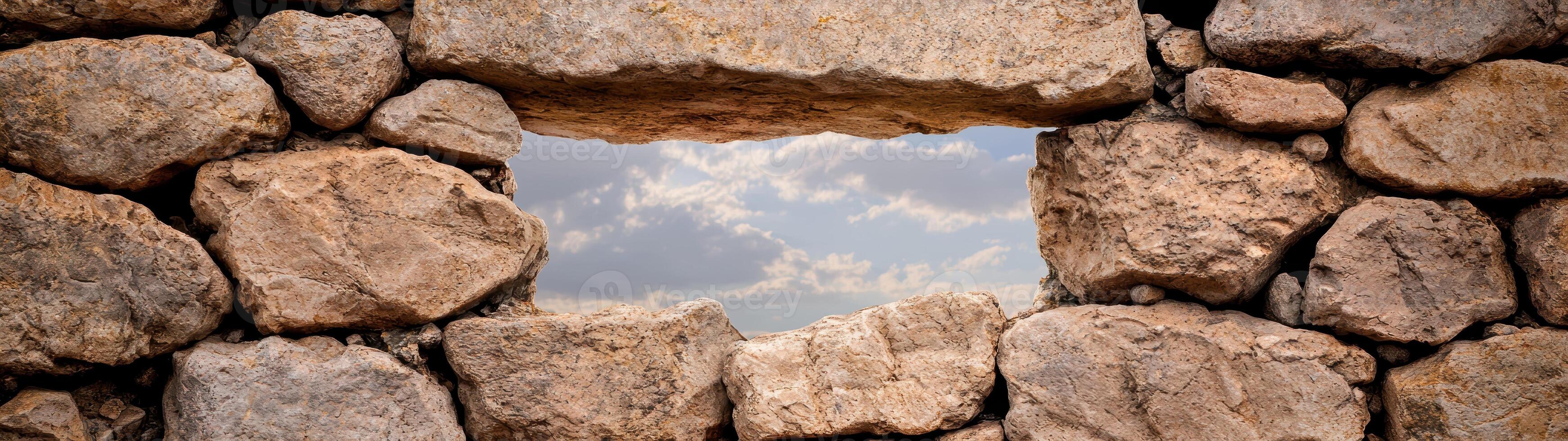 rocky frame with cloudy sky photo