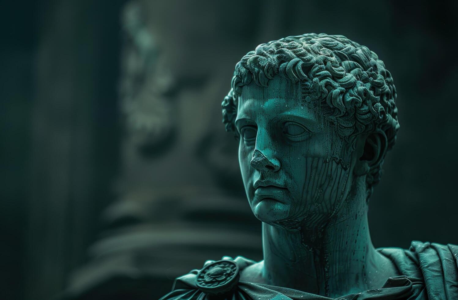 Weathered ancient statue with intricate details photo