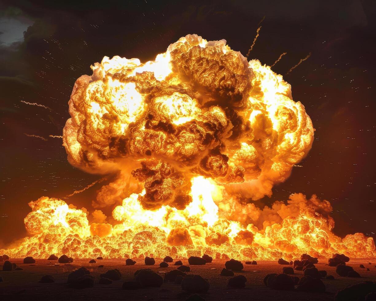 massive explosion with fiery cloud and debris photo