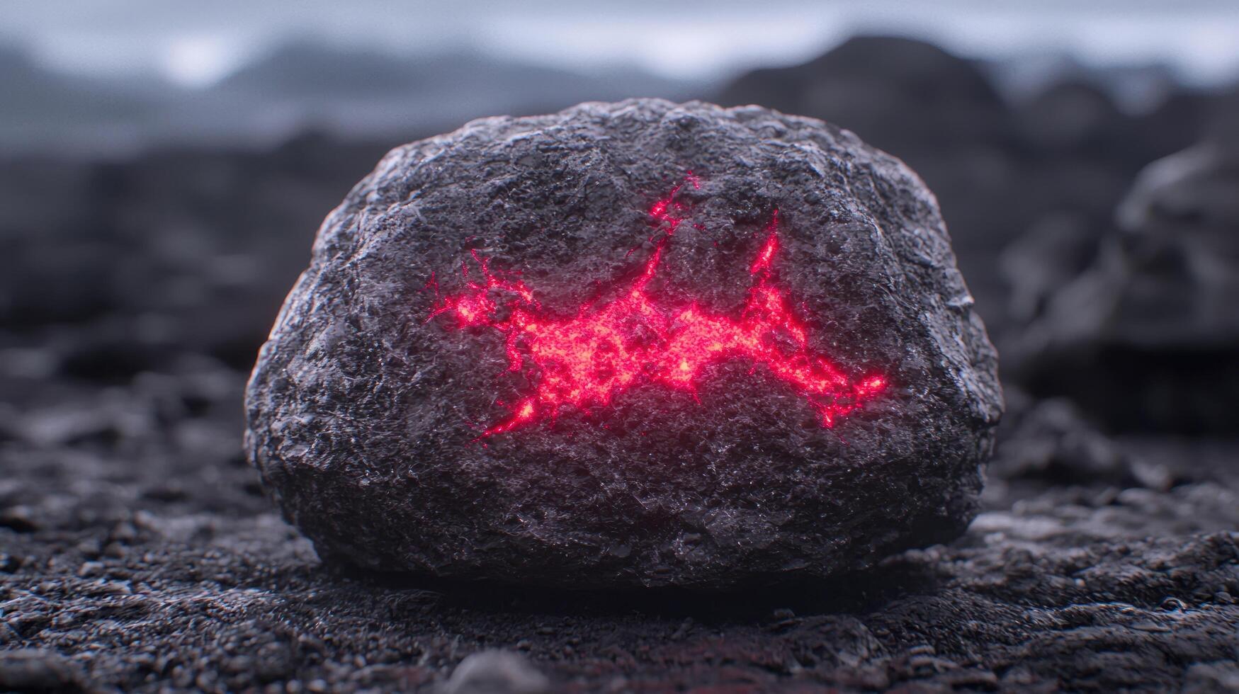 Glowing red star in a dark rock photo
