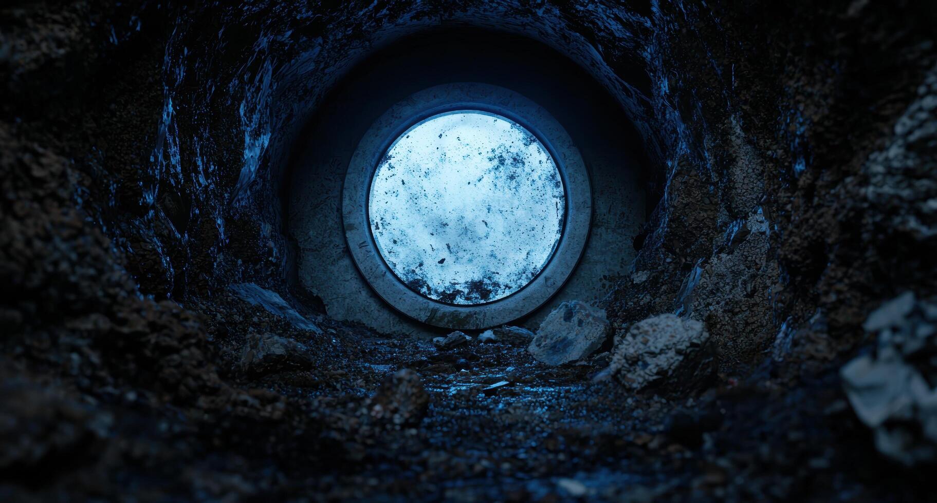 Mysterious underground tunnel with a circular window photo