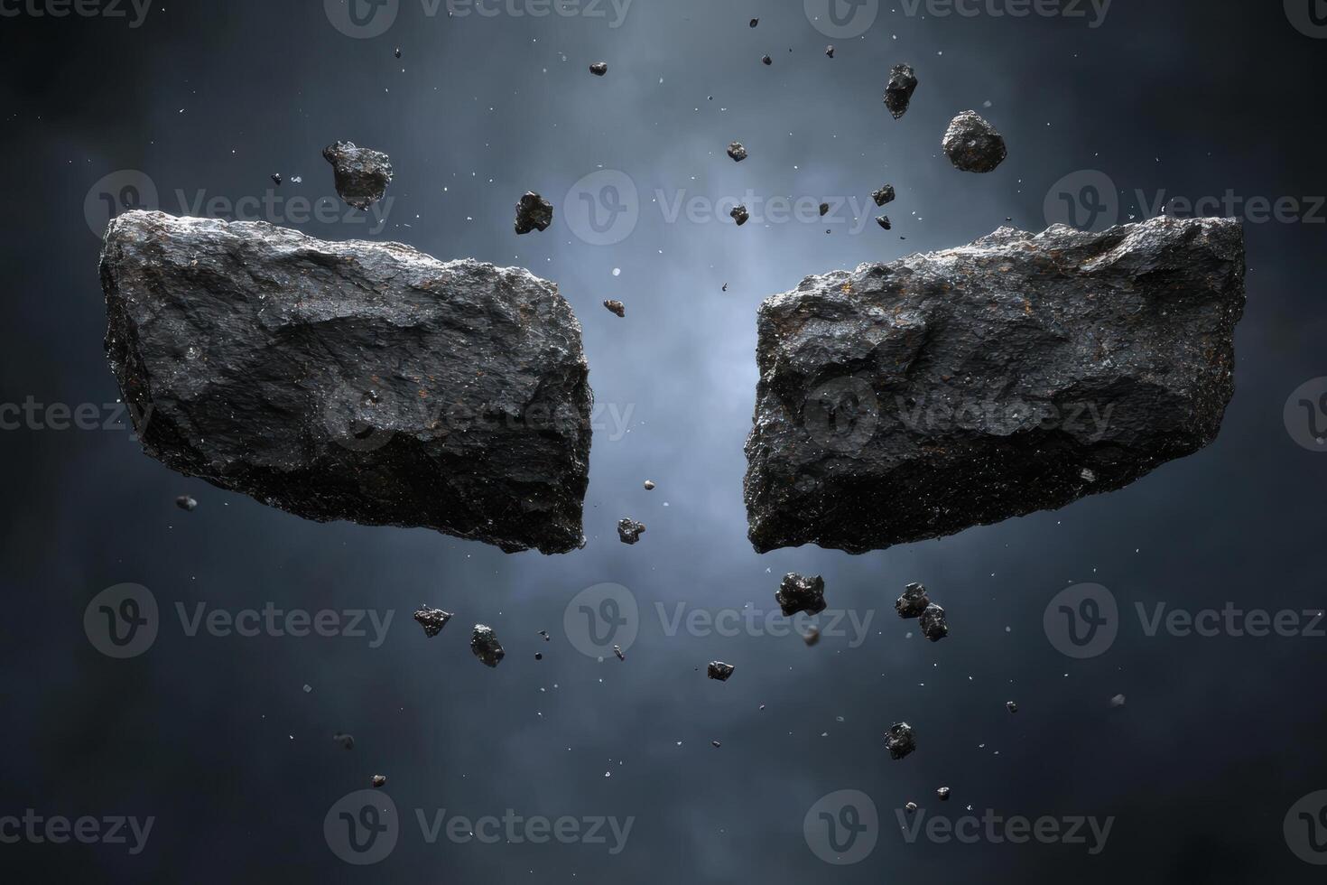 Floating asteroids in dark space photo