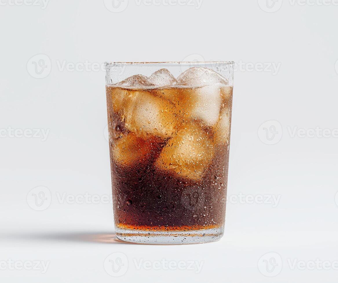 refreshing glass of cola with ice cubes photo