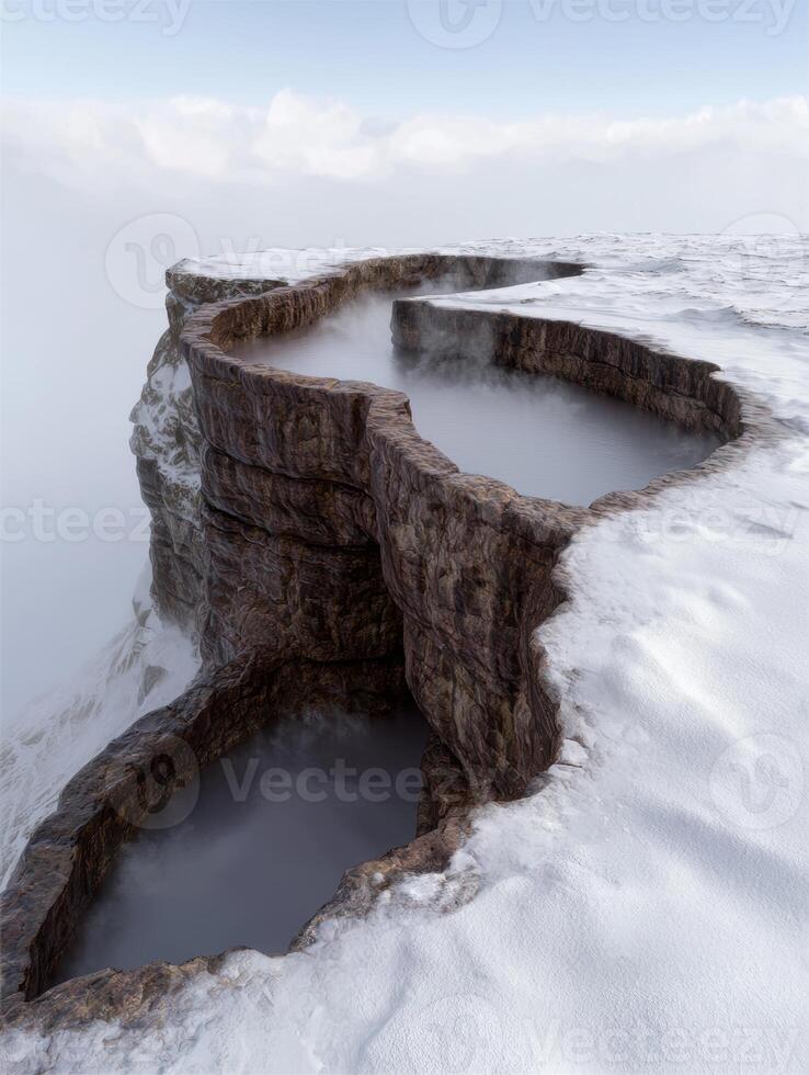 Dramatic rocky coastline with crashing waves photo