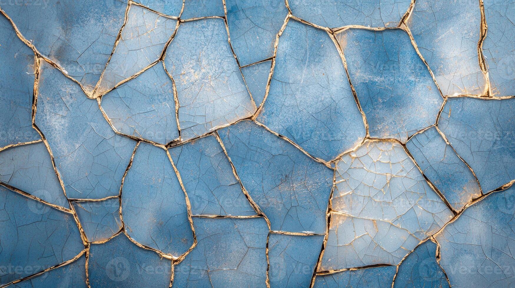 Cracked blue marble texture with golden veins photo