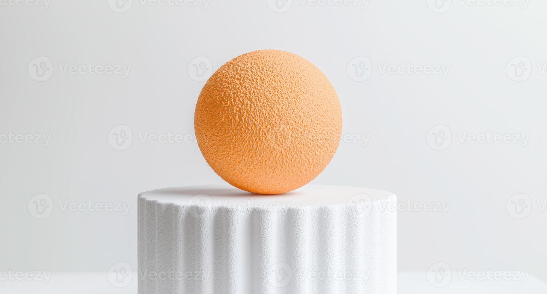 Ripe orange fruit on white pedestal photo
