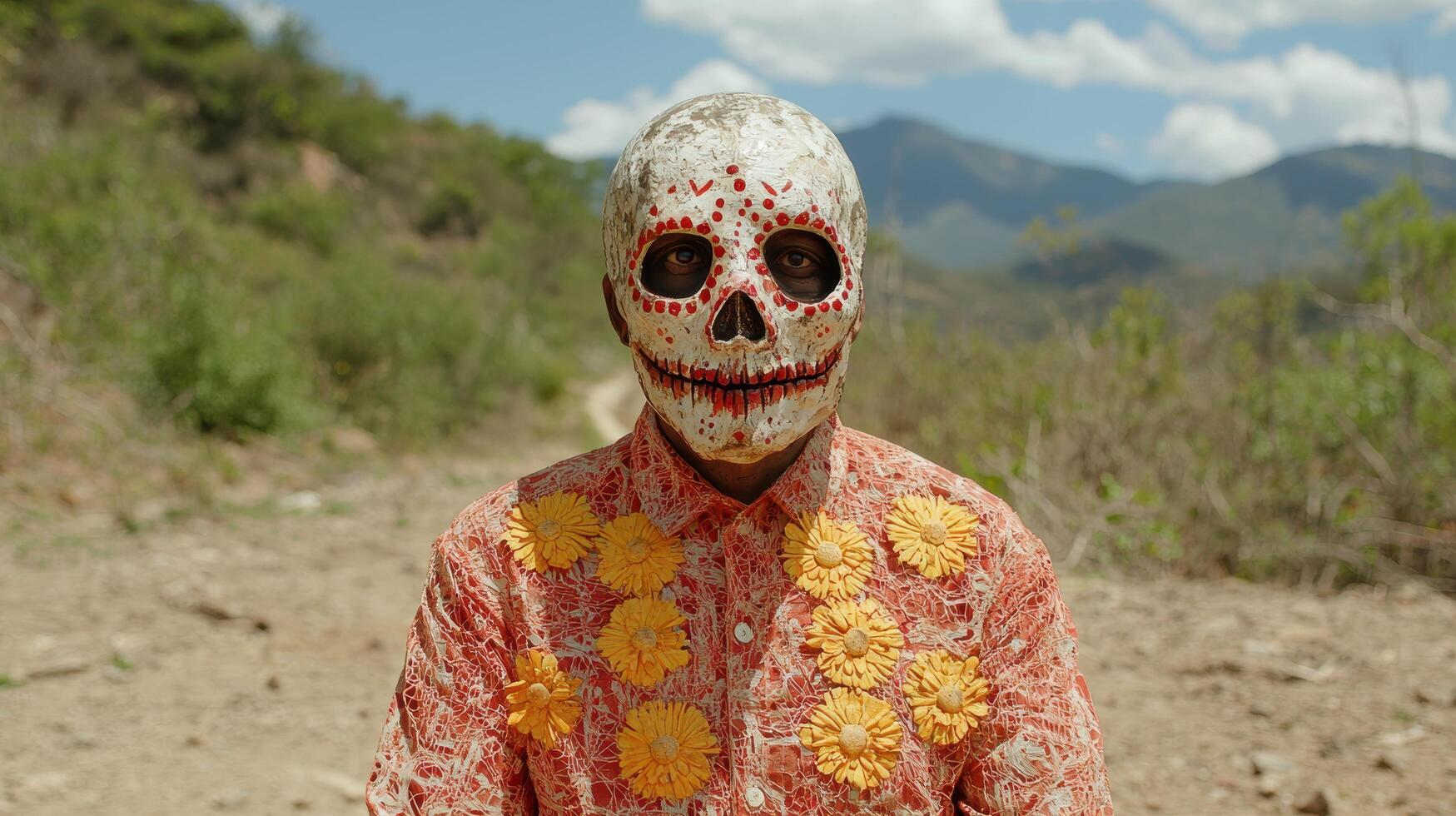 Colorful skull mask in nature photo