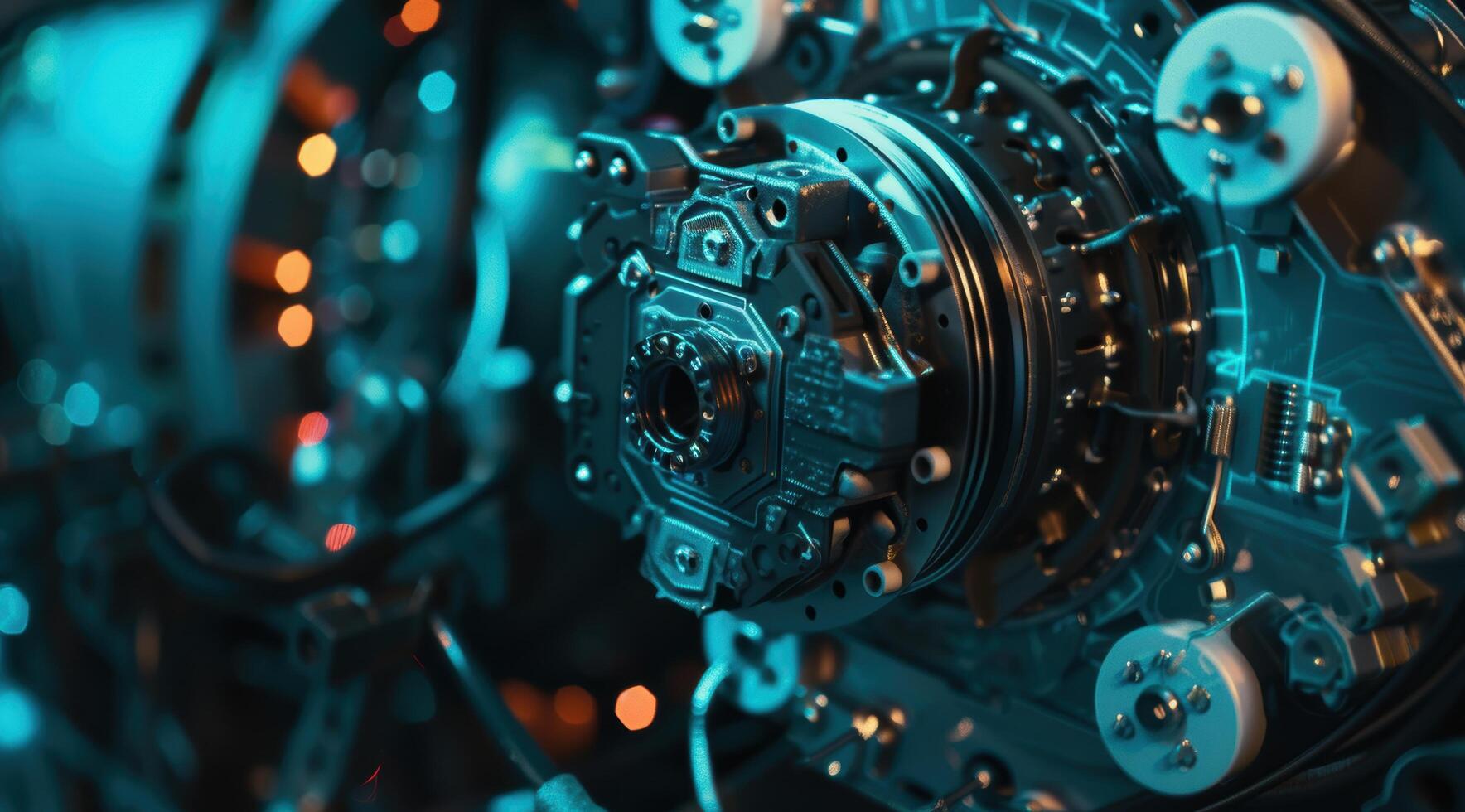 Intricate machinery of a high tech engine photo