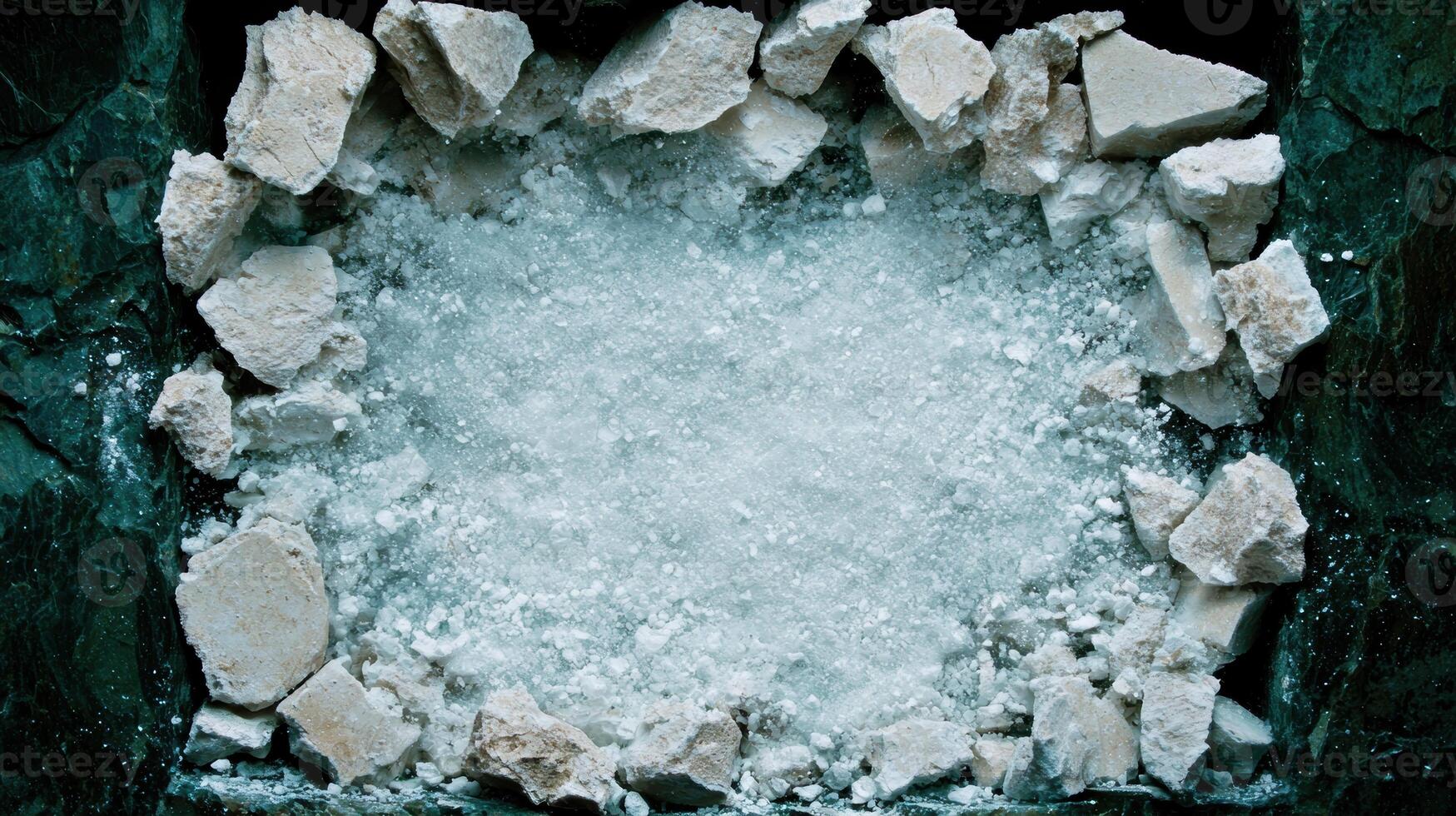 Frozen ice crystals and rocks photo
