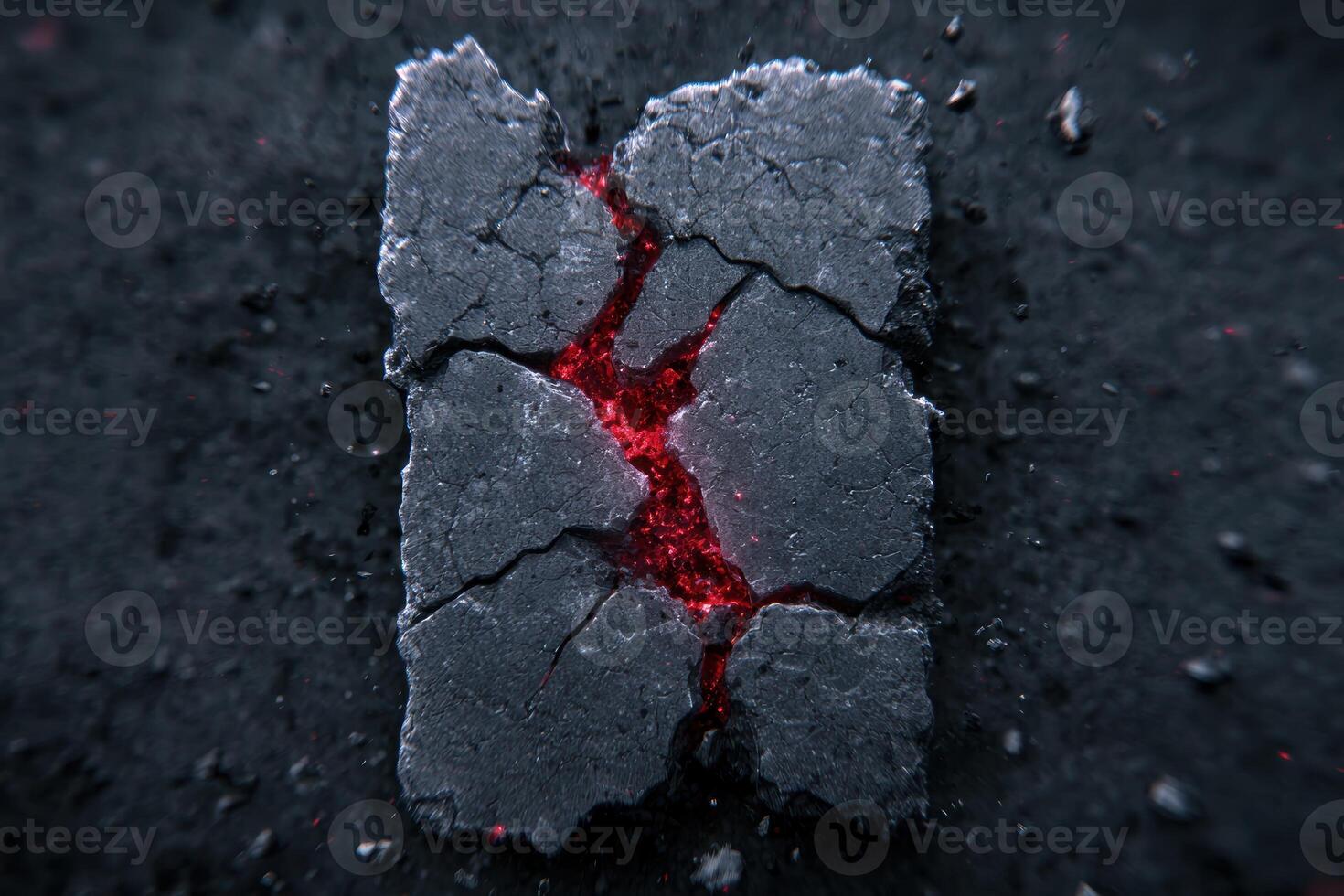 Cracked rock with glowing red lava photo