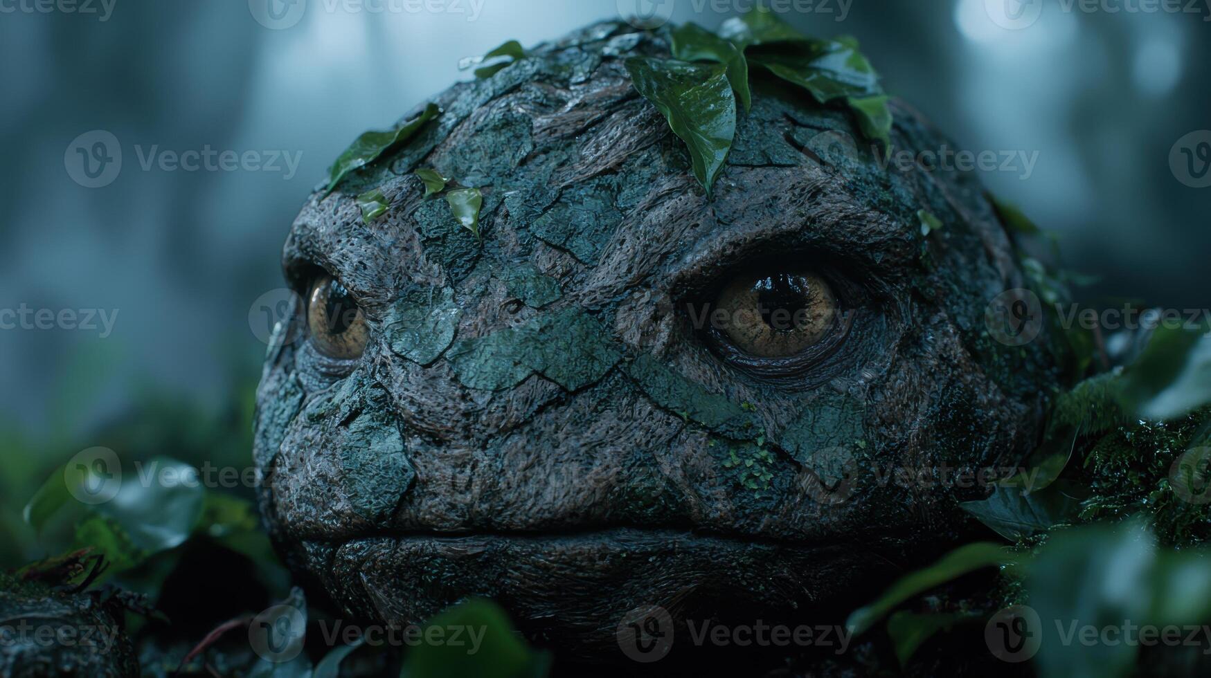 close up of a moss covered frog photo