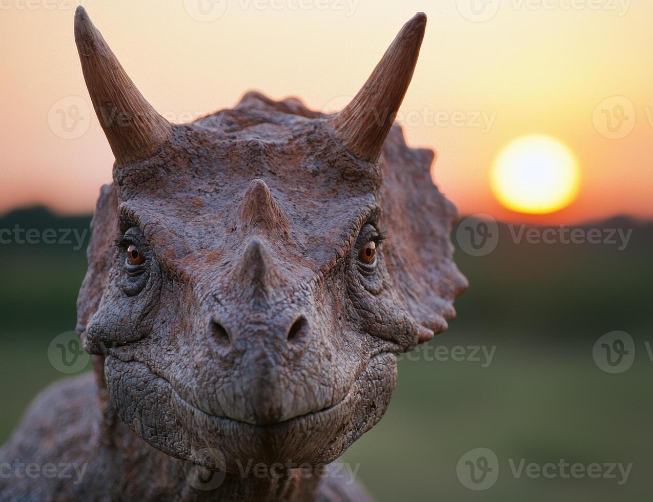 close up of a dinosaur at sunset photo