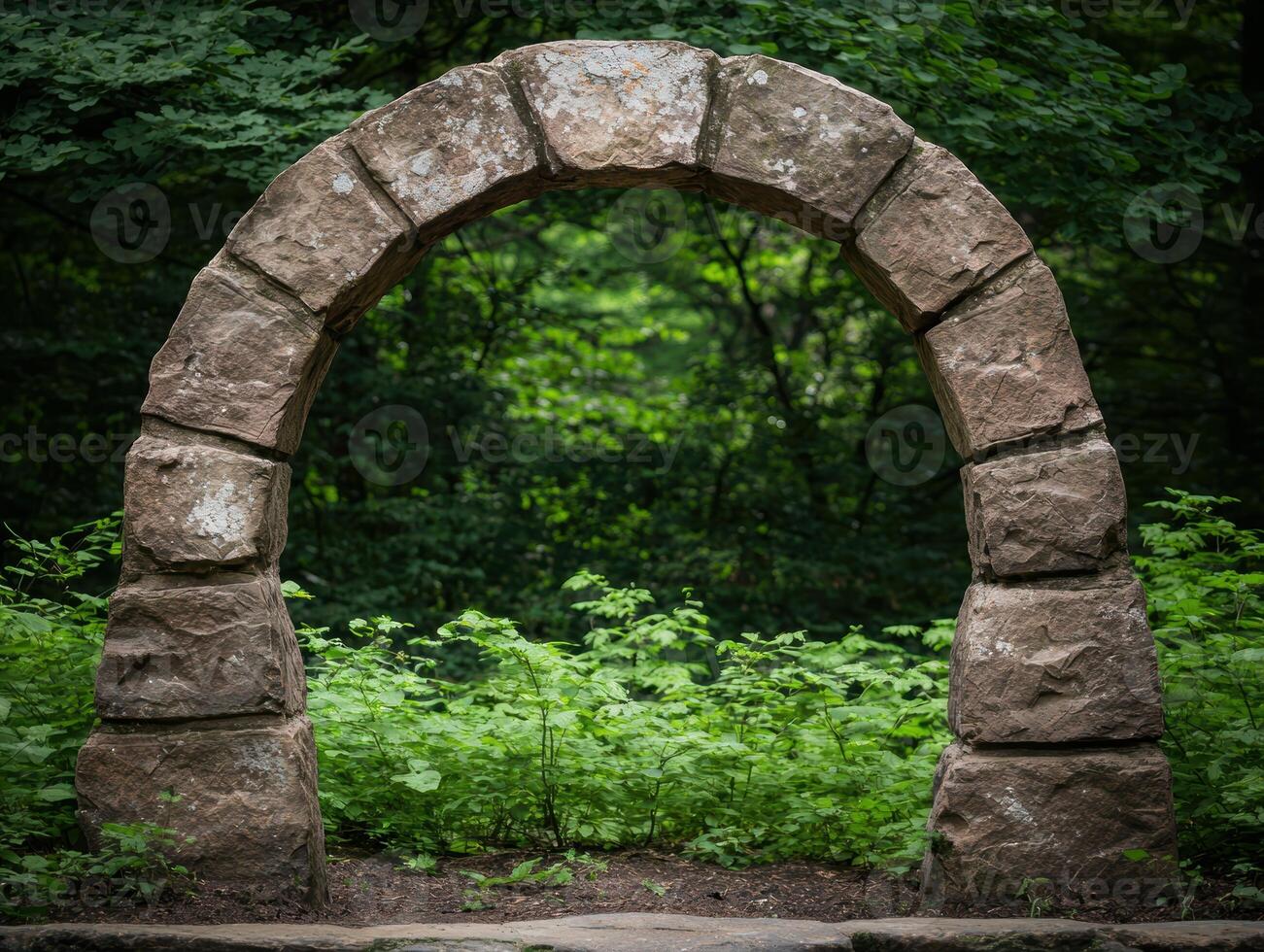 Enchanting stone archway in lush forest photo
