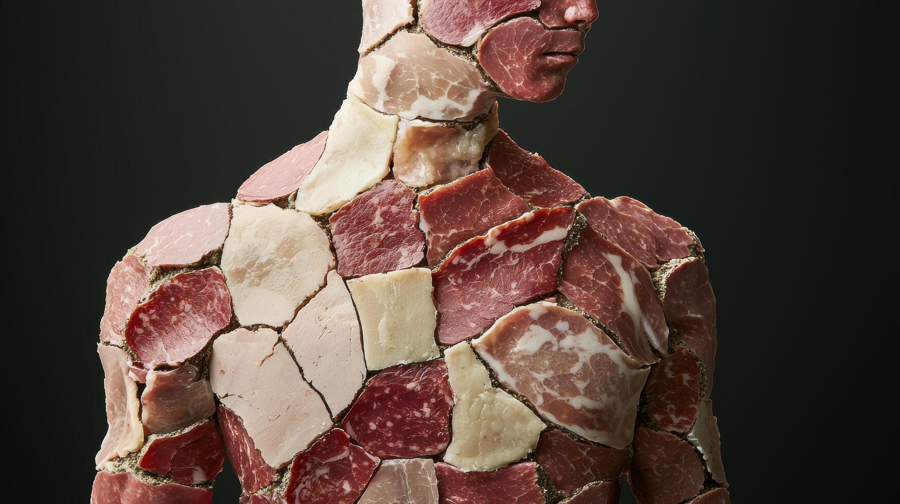 assorted cured meats and salami on dark background photo