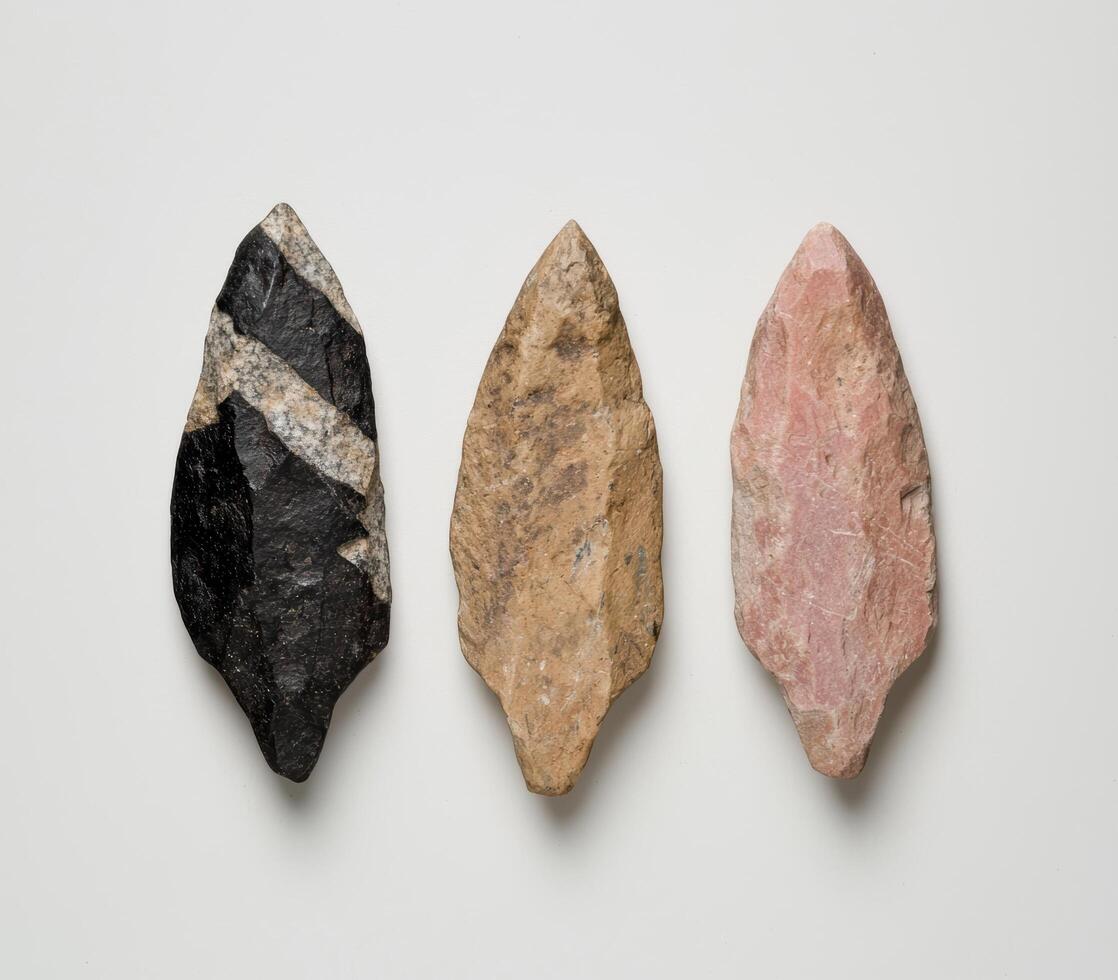 Assortment of natural stone arrowheads photo