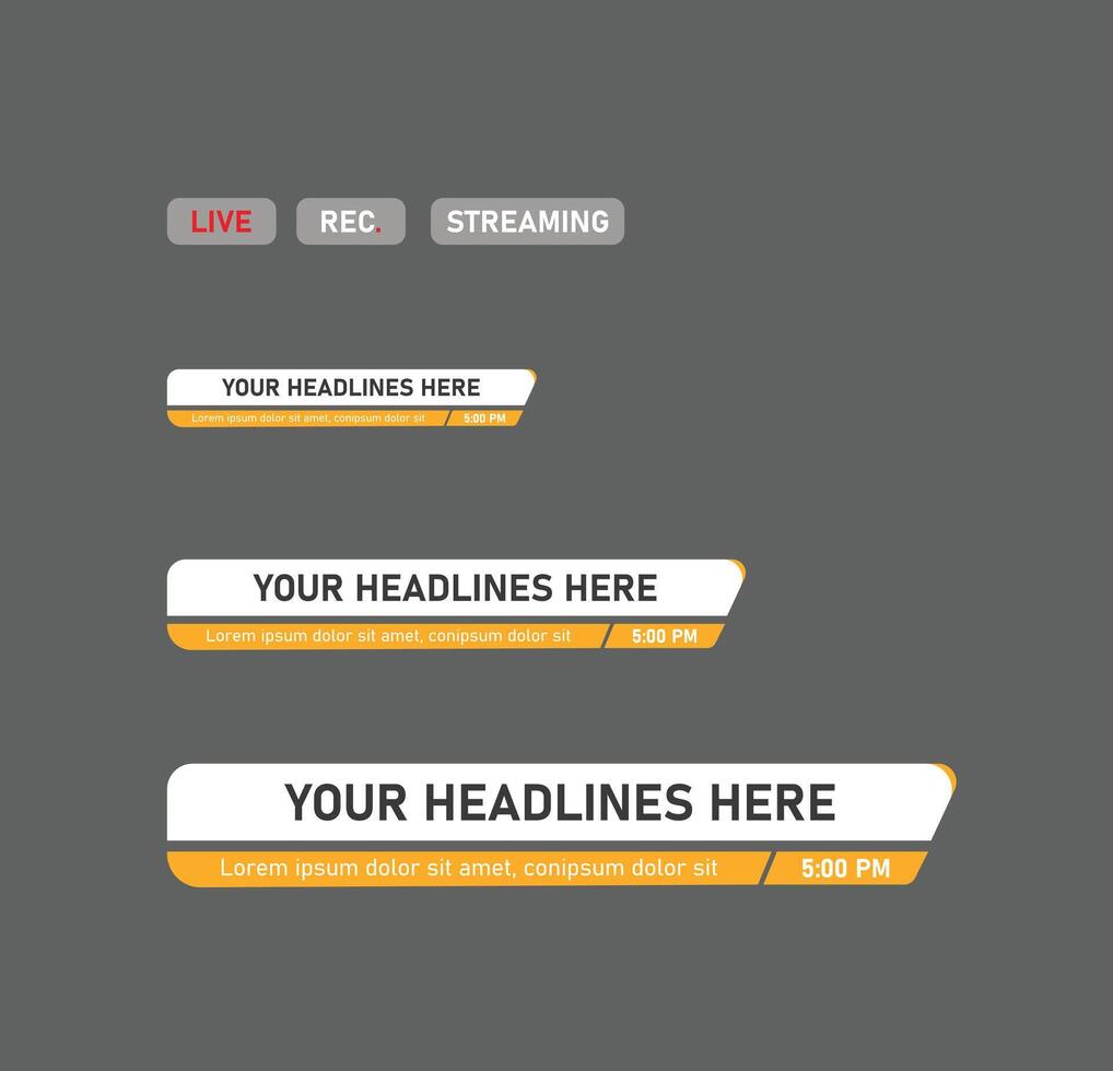 Yellow lower third bars collection for media vector
