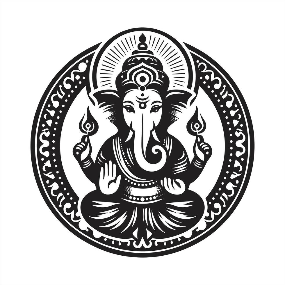 Vinayaka Chavithi Special Lord Ganesh Chaturthi Shree Ganesh Celebration Black and White Silhouette Art vector