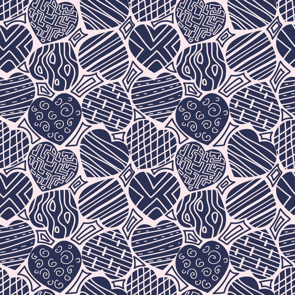 Seamless Pattern with hearts decorated with different textures. vector