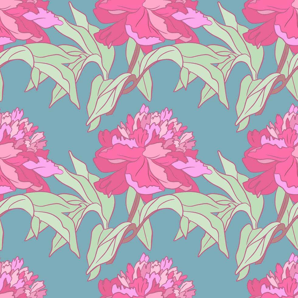 Pattern with peonies on a blue background vector