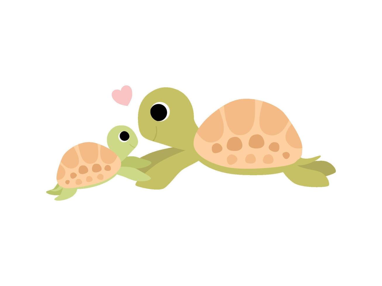 Mother Tortoise and Its Baby, Cute Turtles Family Illustration vector