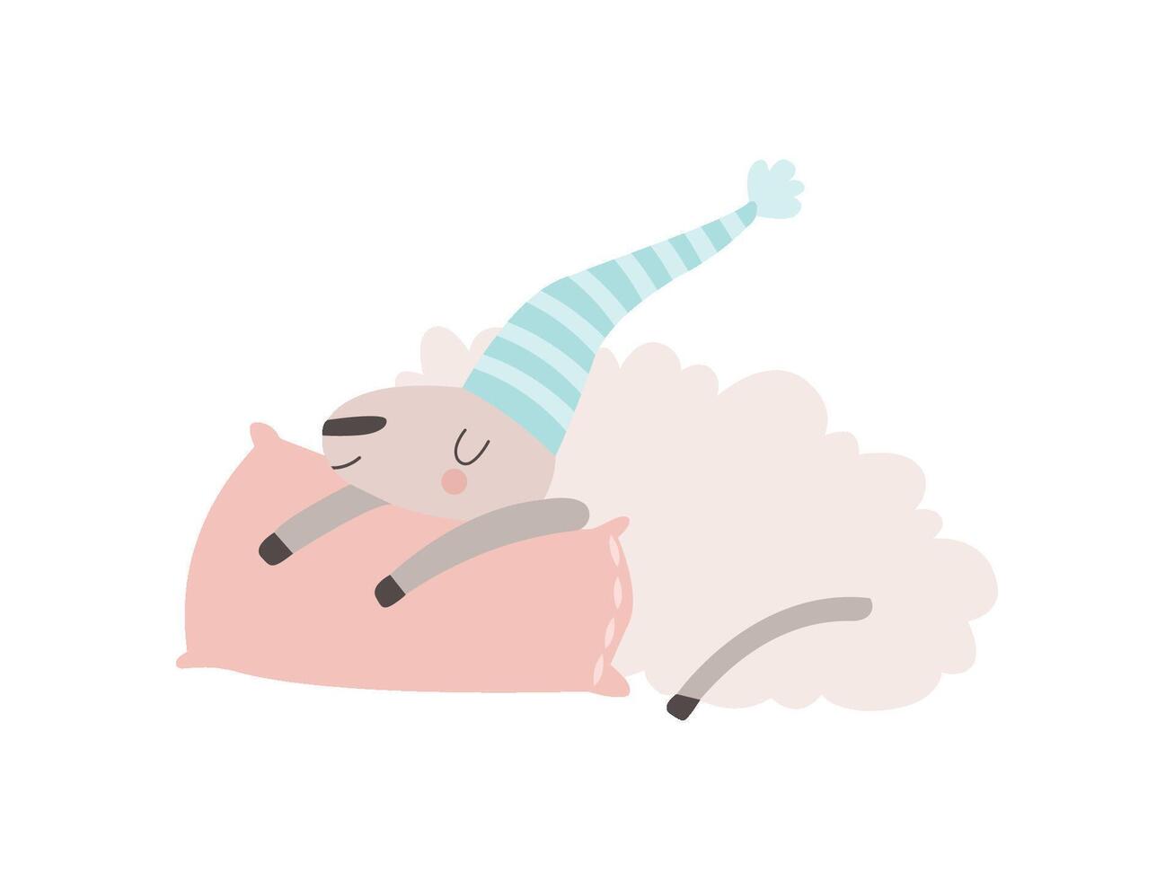 Cute Sheep Animal Sleeping on Pillow Illustration vector