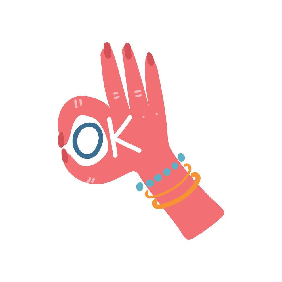 Hand Gesture OK Sign, Design Element Can Be Used For Greeting Card, Badge, Label, Invitation, Banner Illustration vector