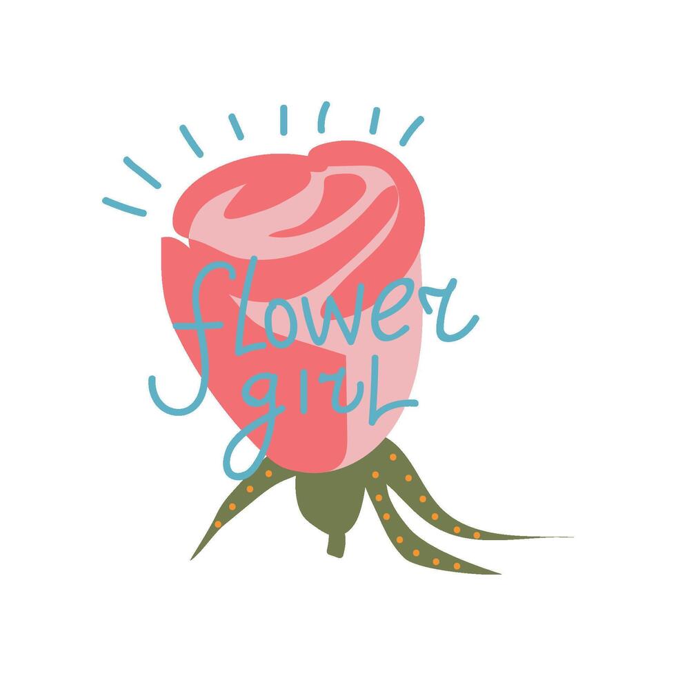 Flower Girl, Design Element with Red Rose Flower Can Be Used For Greeting Card, Badge, Label, Invitation, Banner Illustration vector