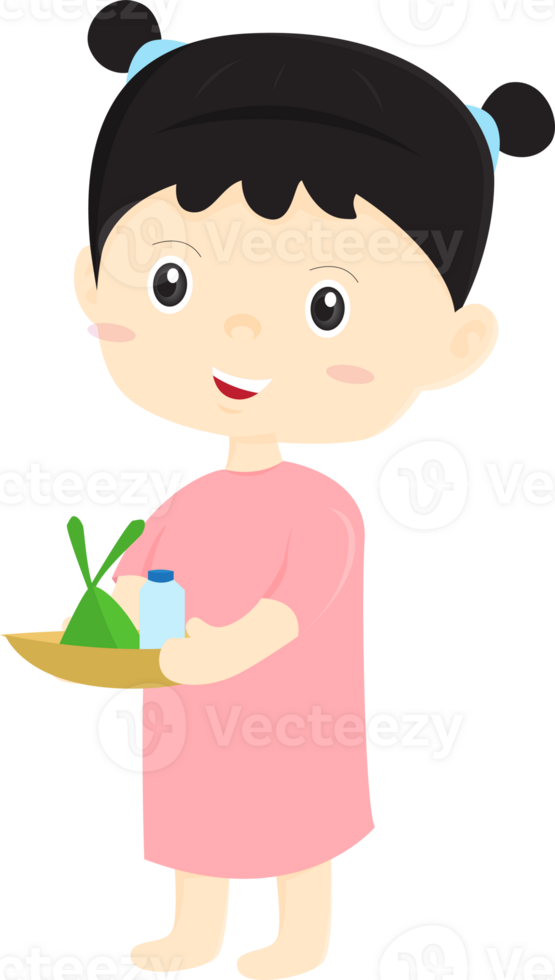 kid girl are making merit by giving alms cartoon illustration design png