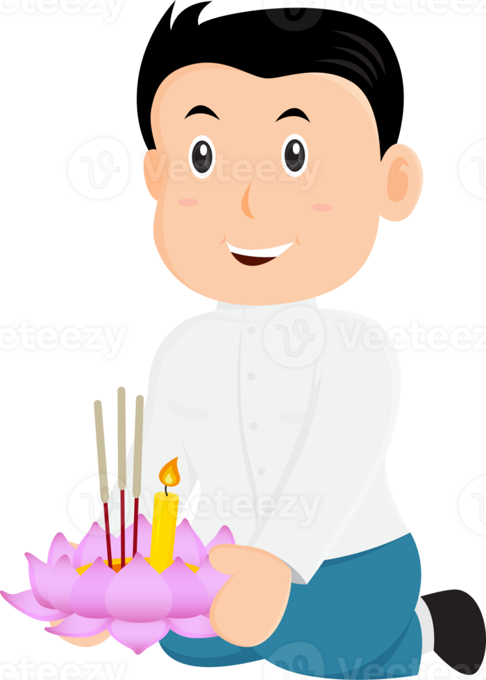 People wearing Thai costumes are floating krathong festival cartoon illustration clip art isolate design png