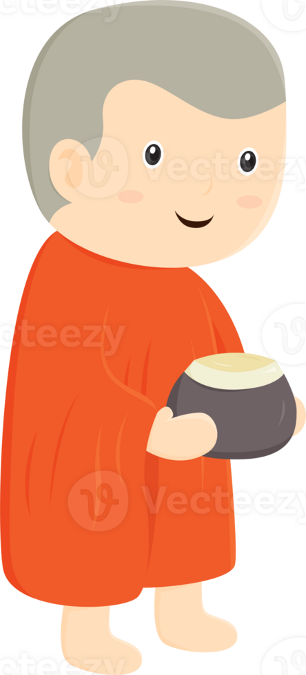 Monk is collecting alms cute cartoon character illustration design png