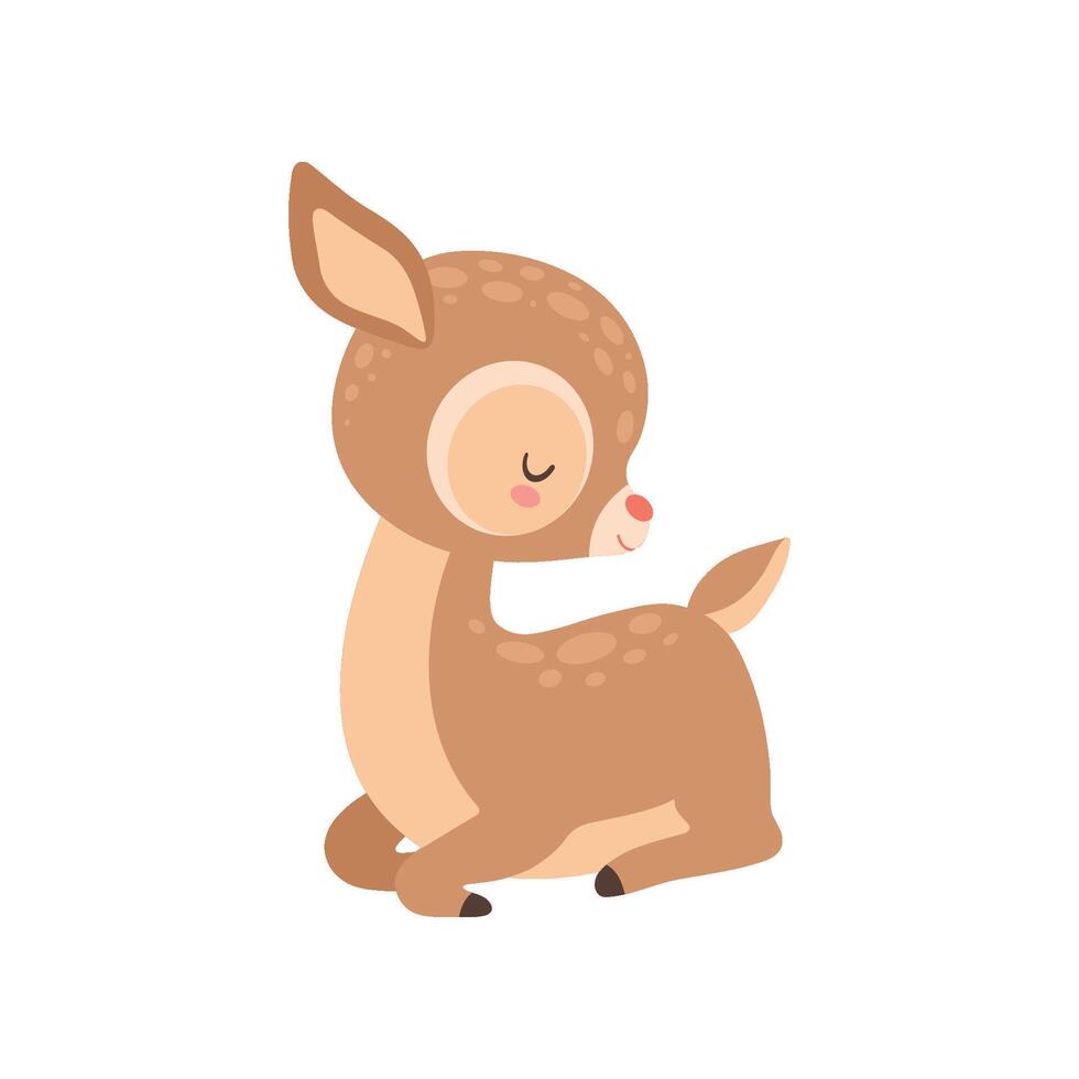 Cute Baby Deer Sleeping, Adorable Forest Fawn Animal Illustration vector