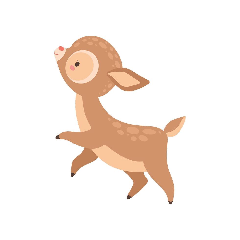 Cute Happy Baby Deer, Adorable Forest Fawn Animal Illustration vector