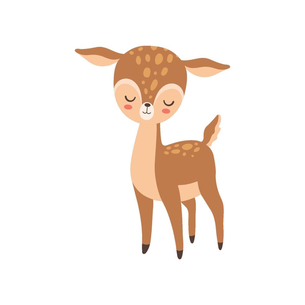 Cute Baby Deer Standing with Closed Eyes, Adorable Forest Fawn Animal Illustration vector