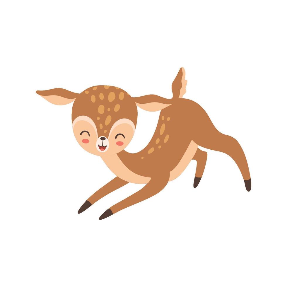 Cute Happy Baby Deer, Lovely Forest Fawn Animal Illustration vector