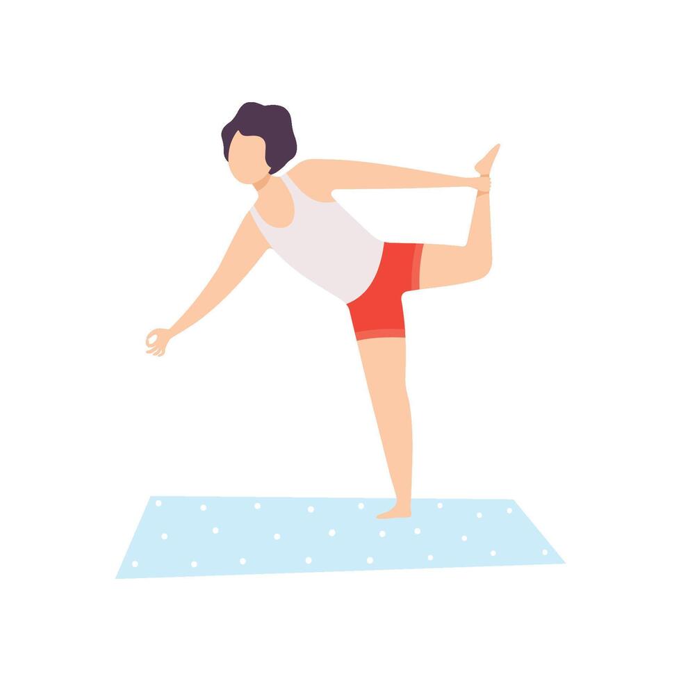 Young Man Standing in Bow Pulling Pose, Guy Practicing Yoga, Physical Workout Training Illustration vector