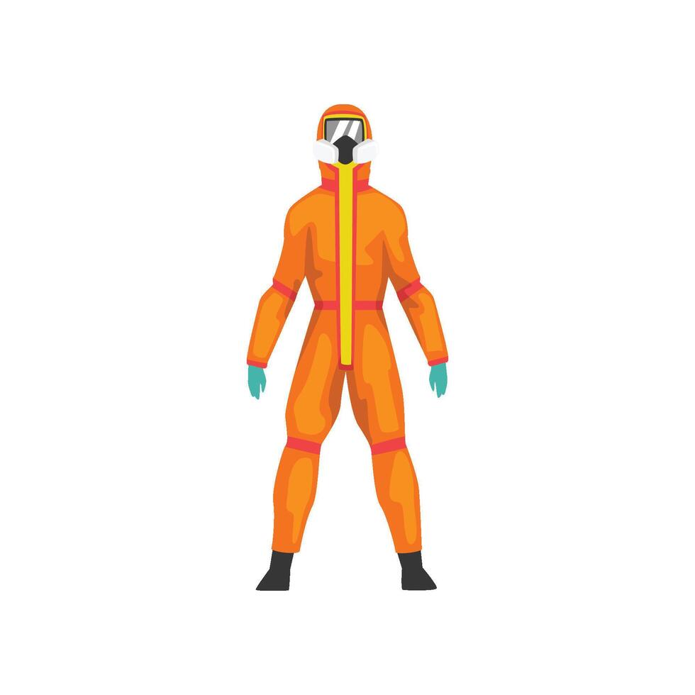 Man in Orange Protective Suit and Gas Mask, Chemical Industry Professional Safety Uniform Illustration vector