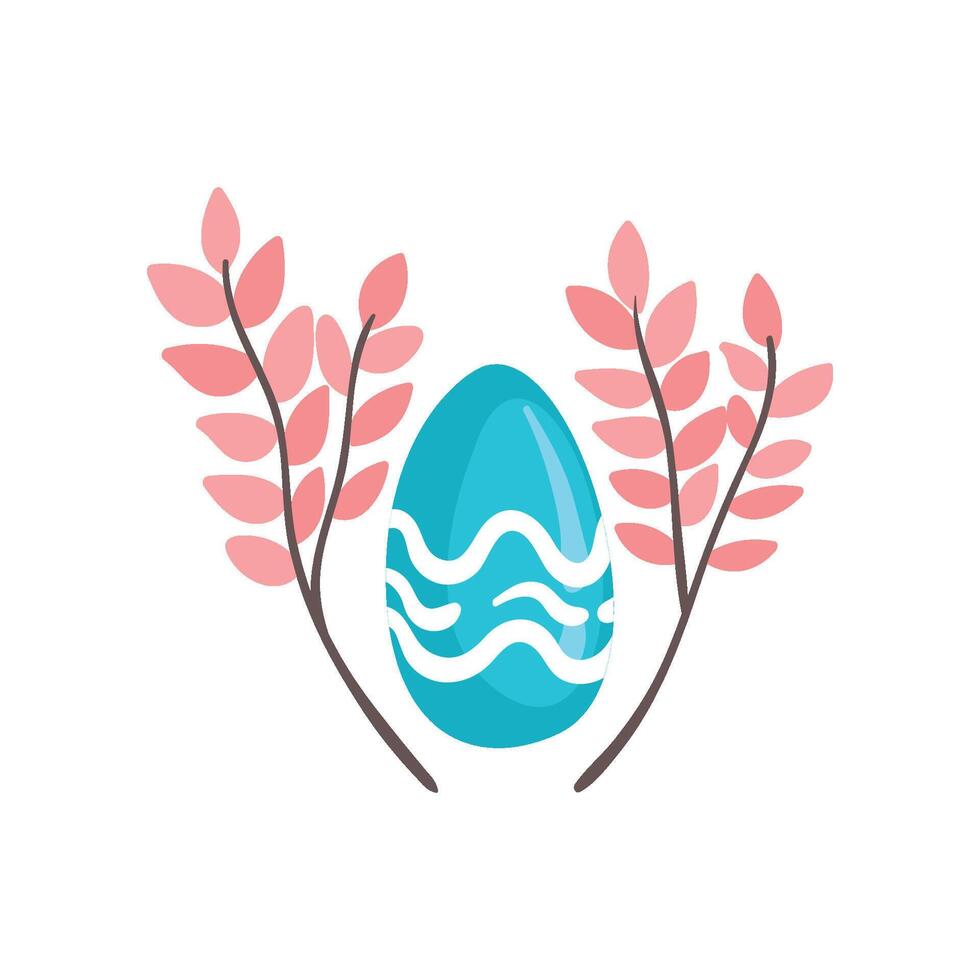 Blue Easter Egg and Spring Twigs Illustration vector