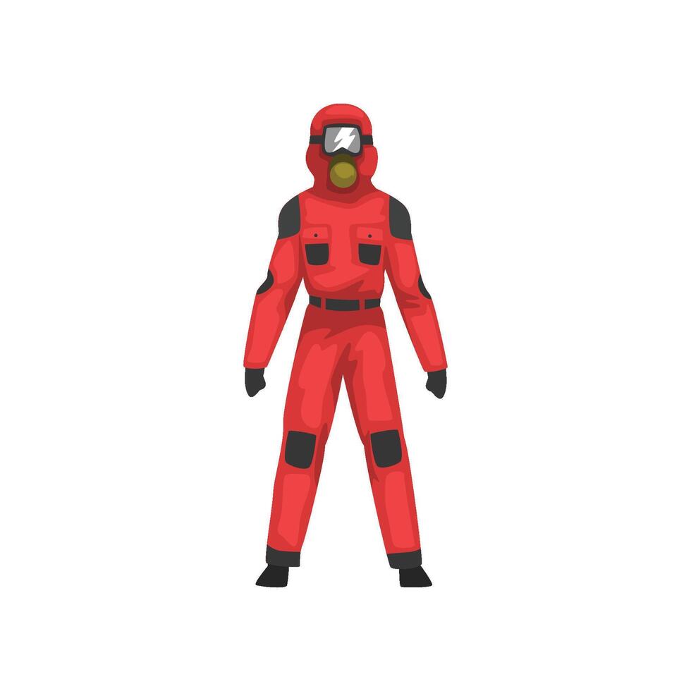 Man in Red Protective Suit and Helmet, Professional Safety Uniform Illustration vector