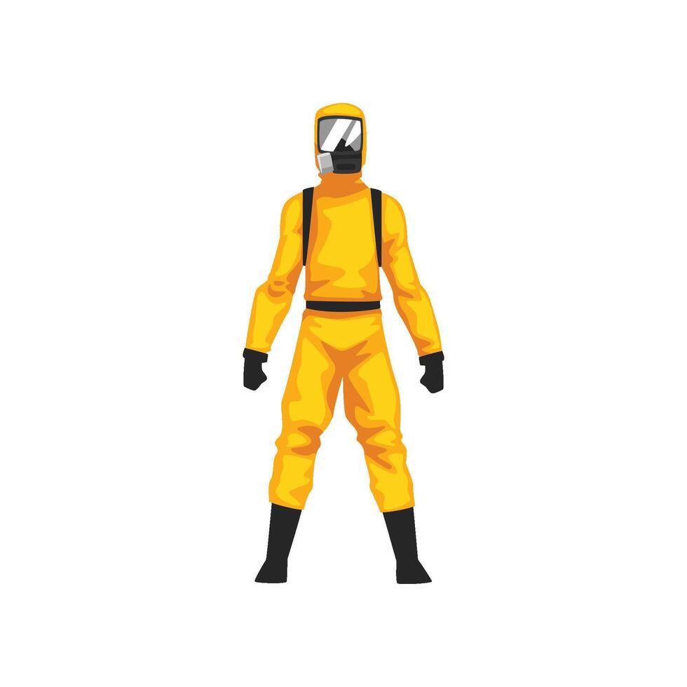 Man in Protective Suit and Gas Mask, Chemical or Biohazard Professional Safety Uniform Illustration vector