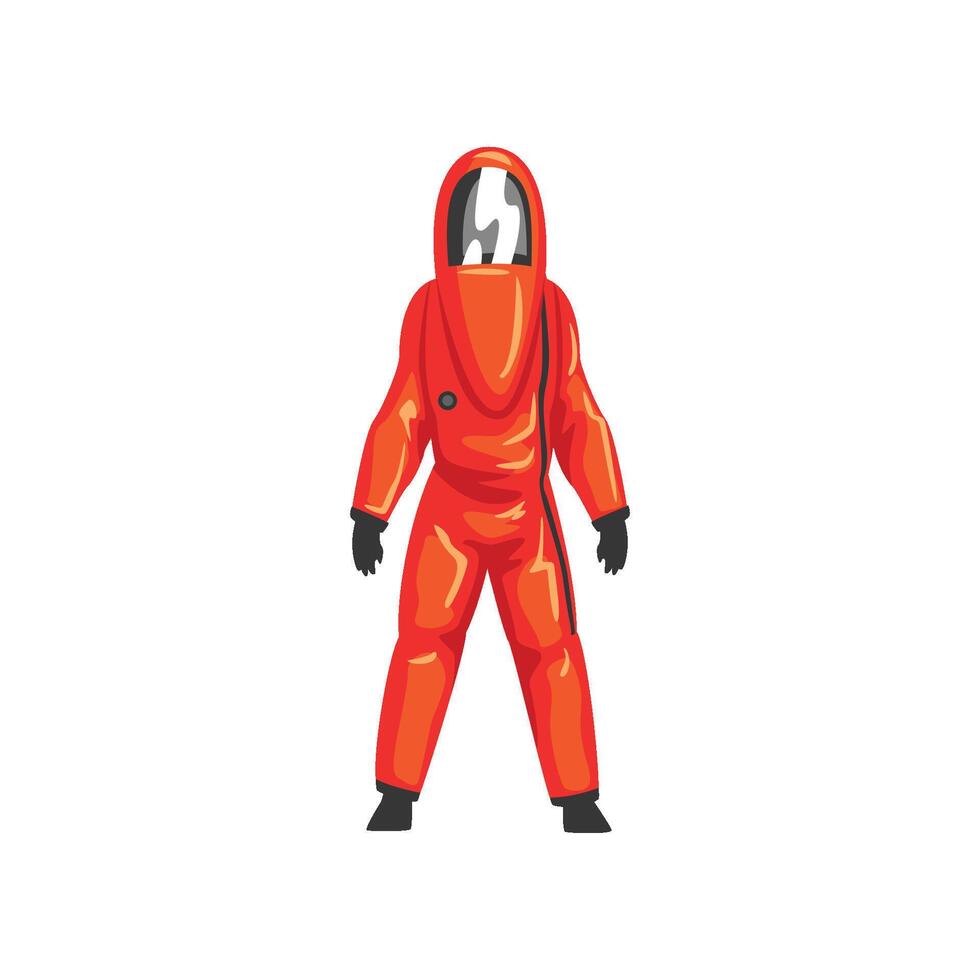 Man in Red Protective Suit, Helmet and Mask, Professional Safety Uniform Illustration vector