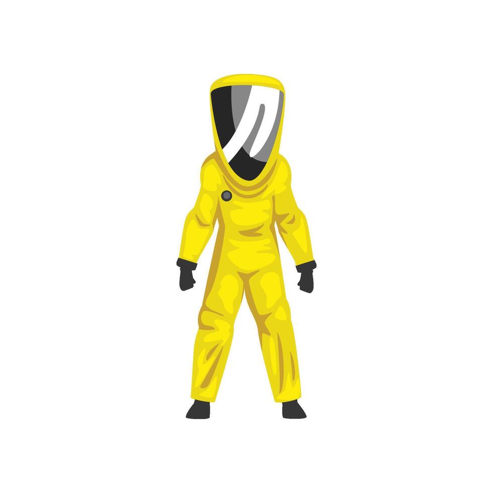 Man in Yellow Radiation Protective Suit and Helmet, Chemical or Biohazard Professional Safety Uniform Illustration vector