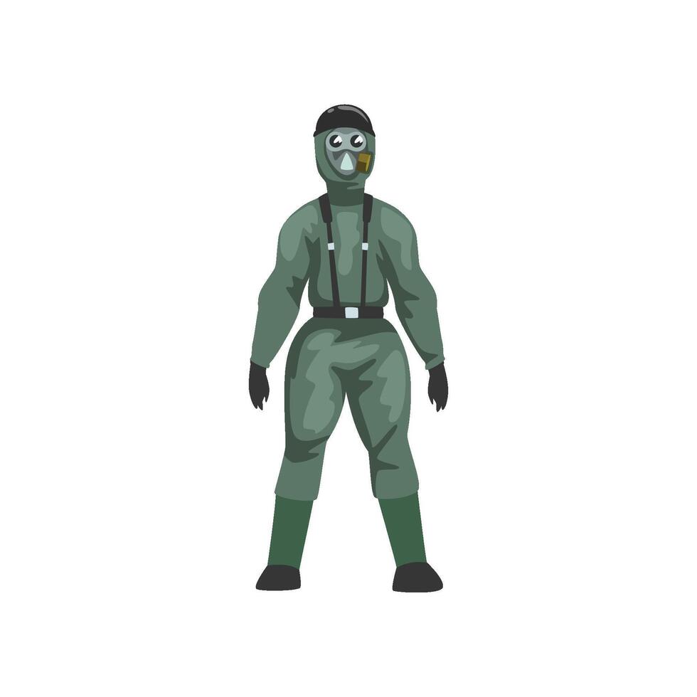 Man in Protective Suit and Gas Mask, Military Professional Safety Uniform Illustration vector