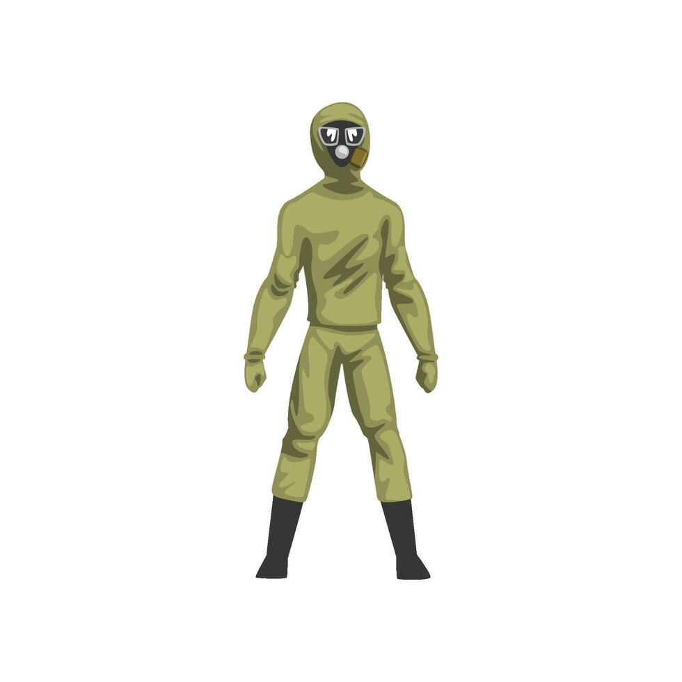 Man in Khaki Protective Suit and Gas Mask, Military Professional Safety Uniform Illustration vector