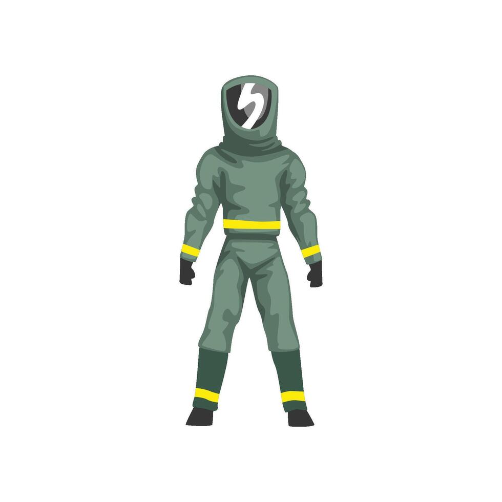 Man in Protective Suit and Helmet with Mask, Military Professional Safety Uniform Illustration vector