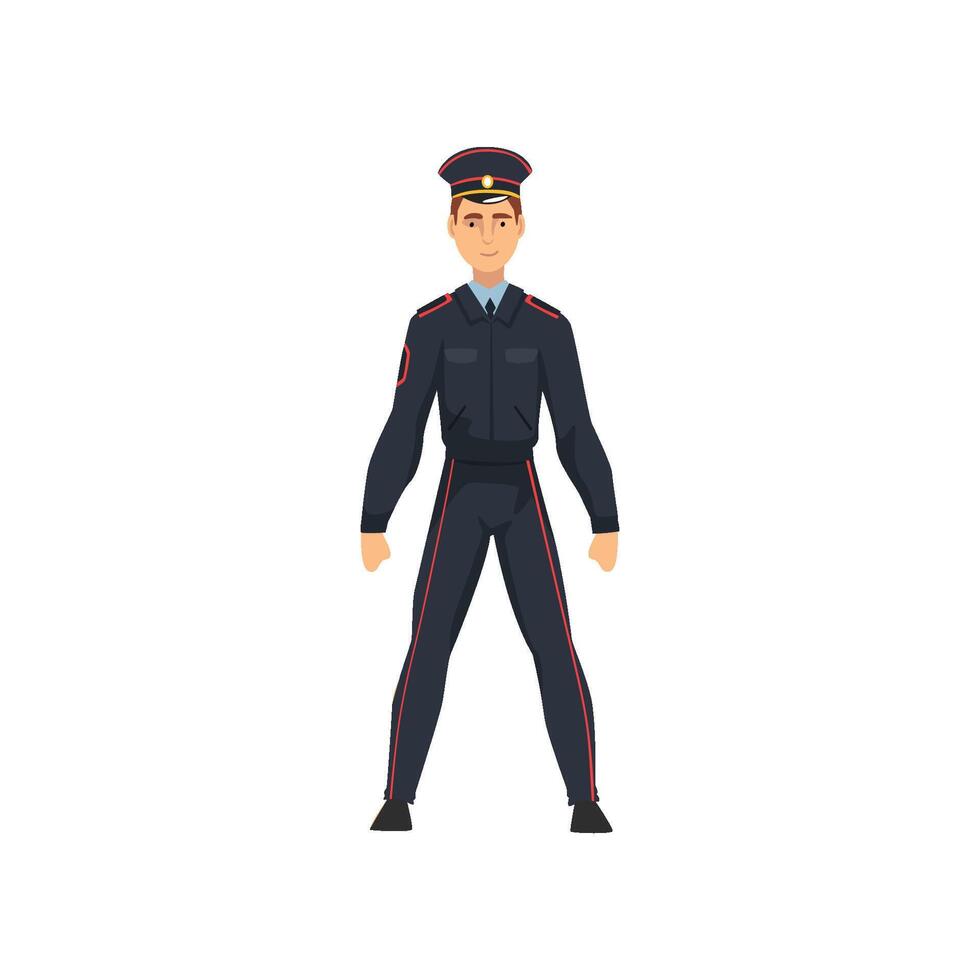Russian Police Officer in Uniform, Professional Policeman Character Illustration vector